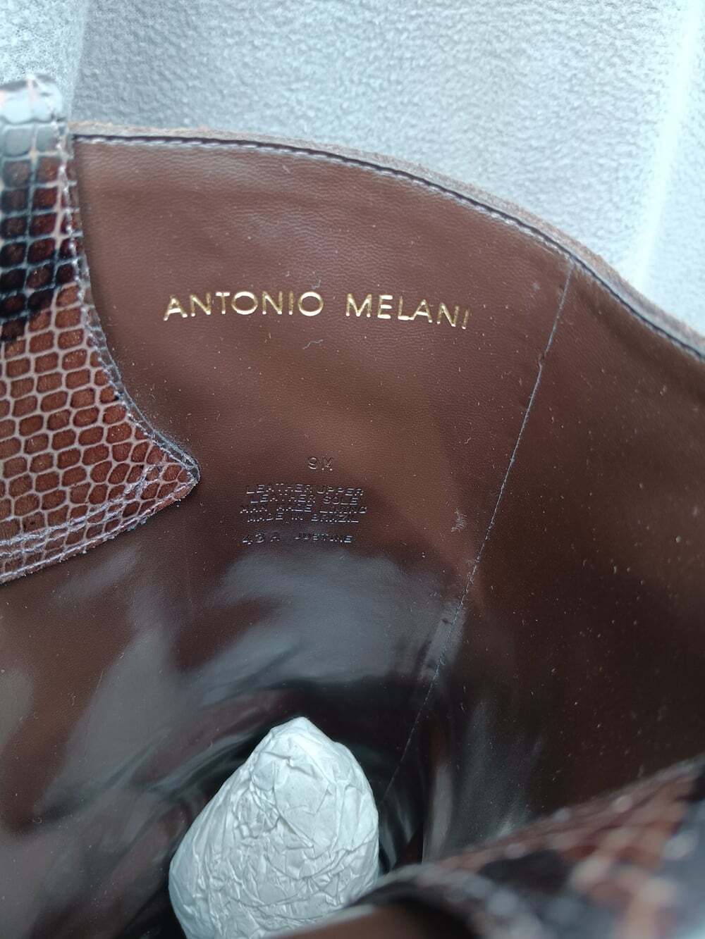 Antonio Melani Justine Leather Brown Boot Floral Embroidery Snake Heel 9M Brazil - Picture 8 of 9